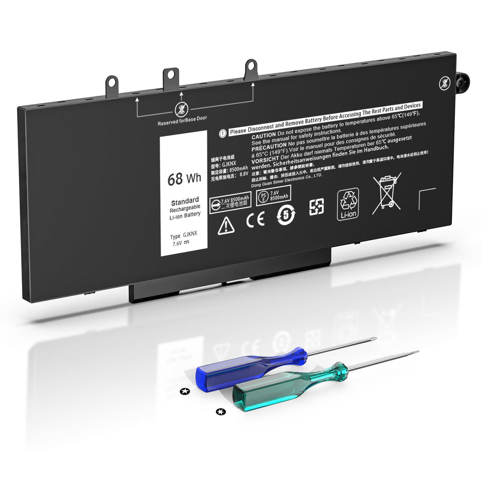 YUERYE GJKNX 68Wh battery front view for Dell Latitude shows reliable power