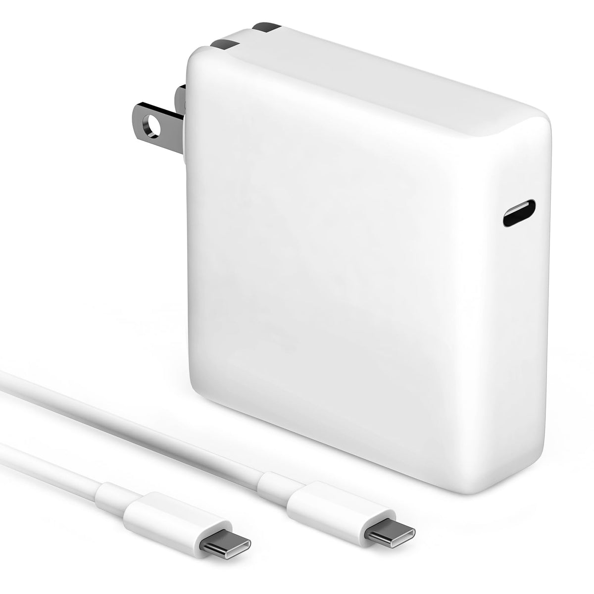 Yuncaiiz 61W USB-C power adapter on desk charging a MacBook Pro.