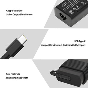 Yuncaiiz 65W USB-C Charger port and connector shown for universal device compatibility.