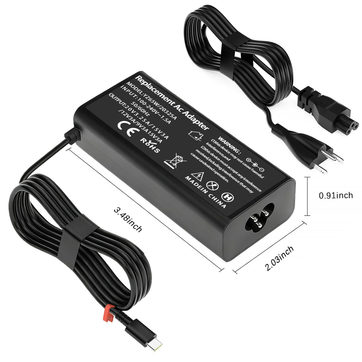 Yuncaiiz 65W USB-C Charger universal compatibility with Lenovo and more devices.
