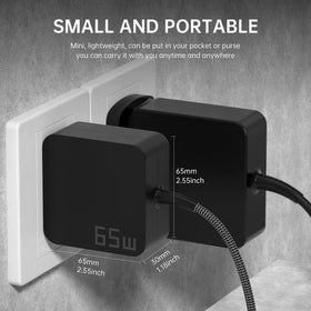 Yuncaiiz 65W USB-C charger in use at an office desk for convenient charging