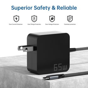 Yuncaiiz 65W USB-C charger side profile showing compact travel footprint