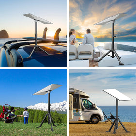 Yuneme folded tripod packed for RV travel showing compact transport benefit