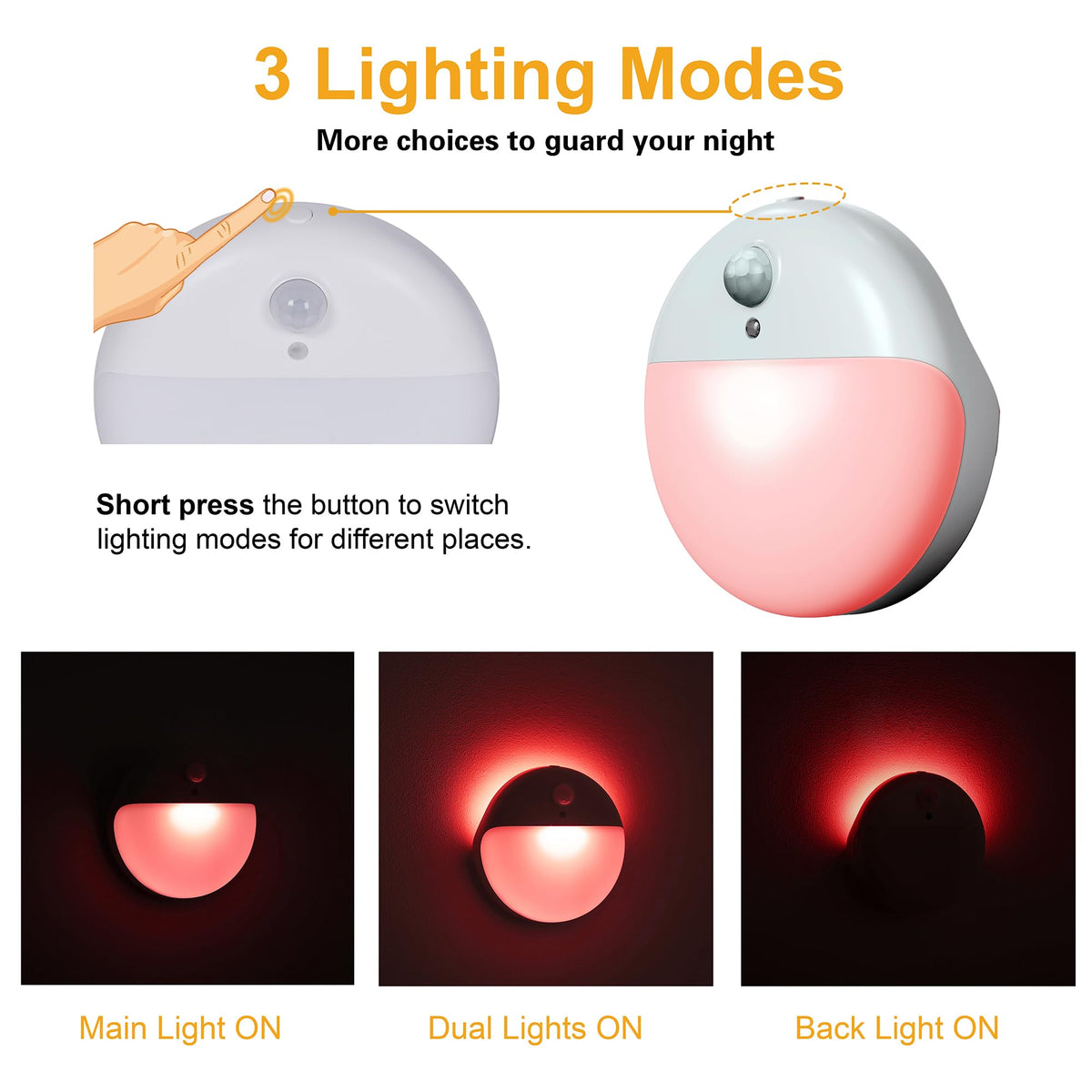 YUNLEX red night light backlight mode showing gentle glow for bedrooms.