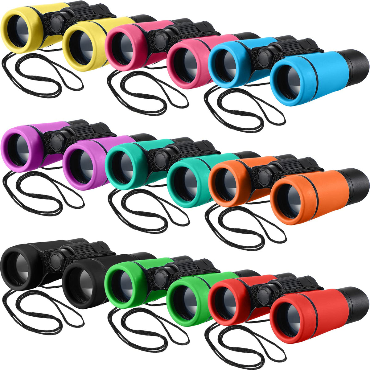 Yunsailing front packaging showing nine colorful binoculars, ideal for group activities