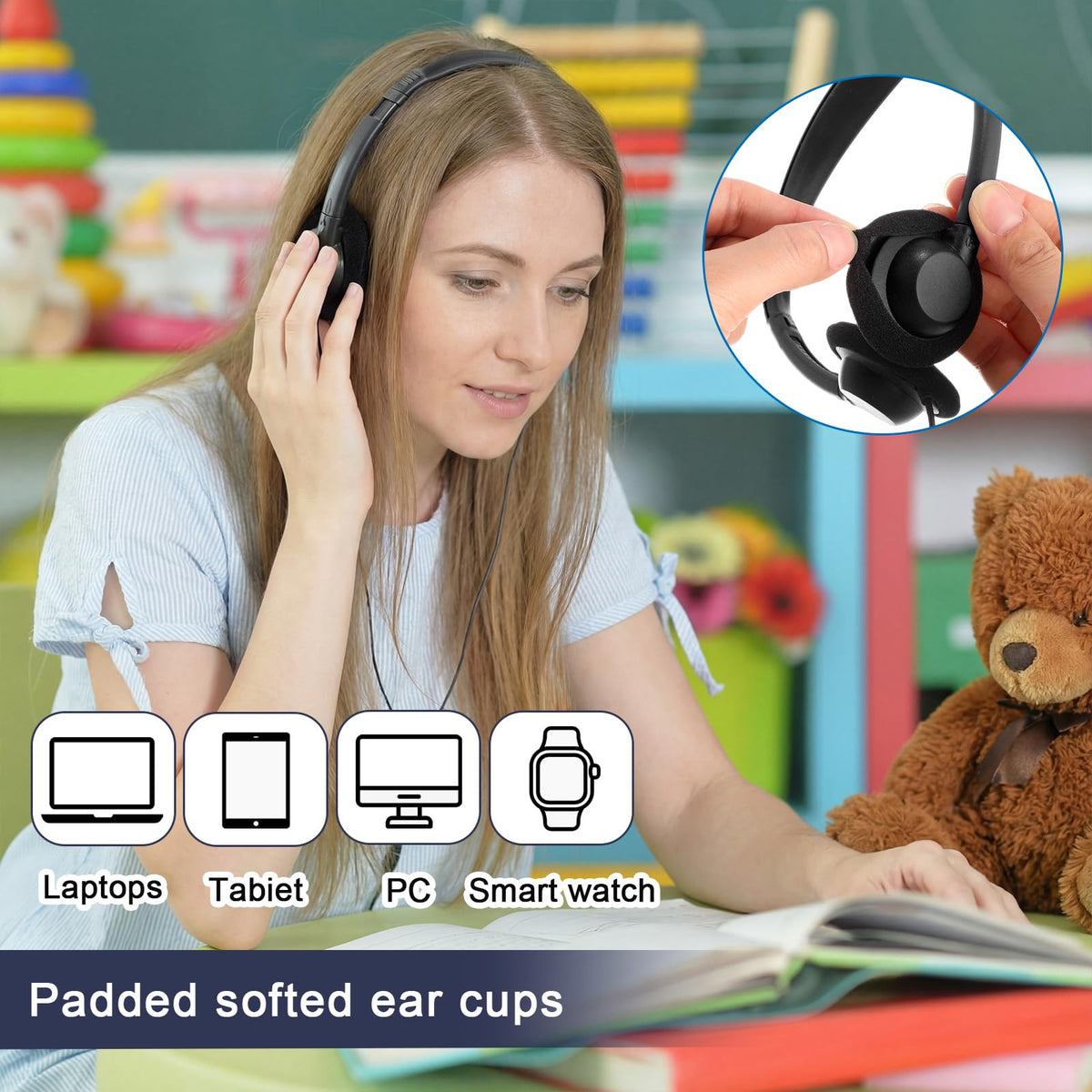 Yunsailing headphones built with a durable ABS shell for busy learning spaces.