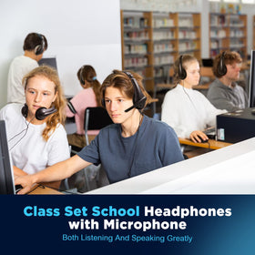 Yunsailing headsets in classroom on computers showing easy multi-station setup