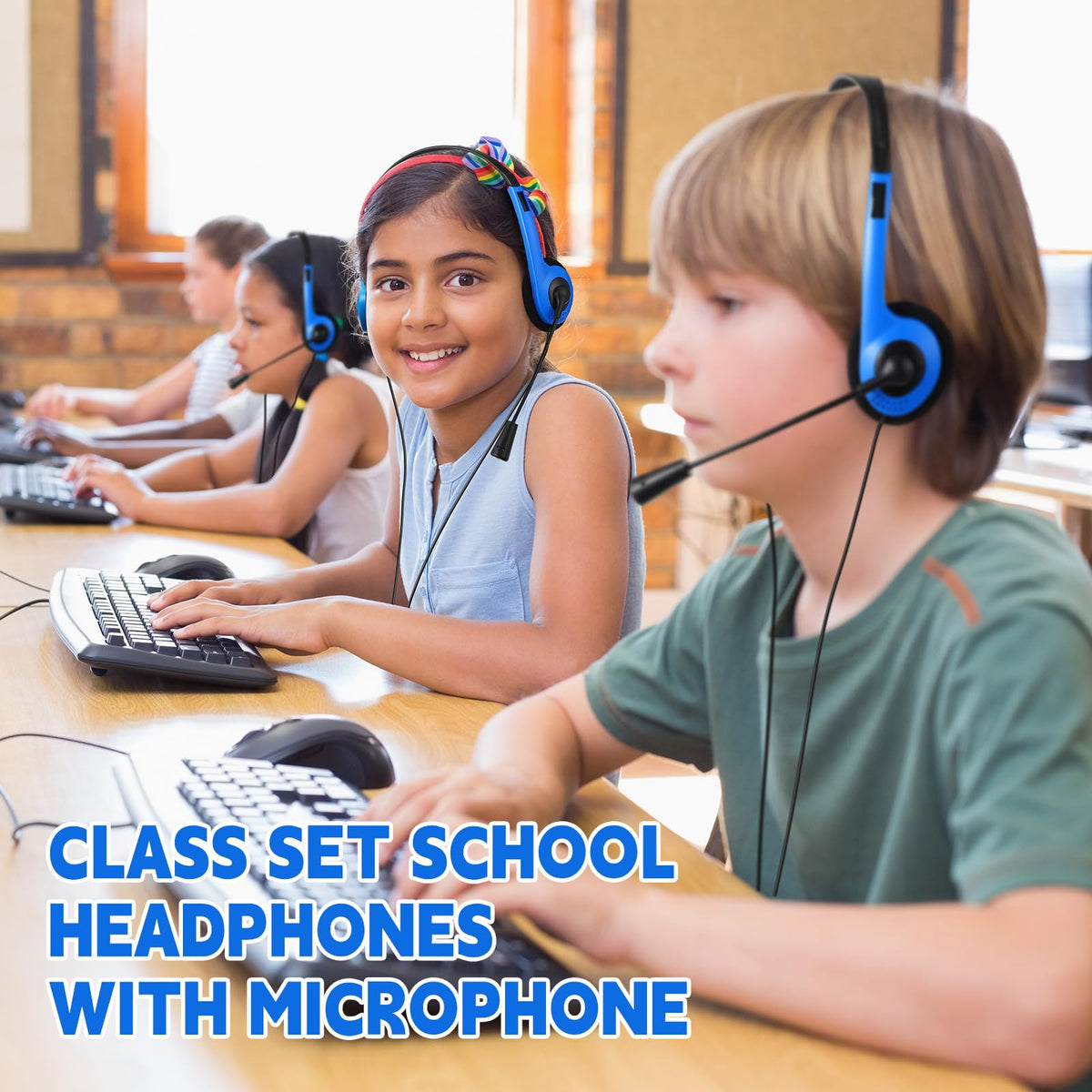 Yunsailing student wearing headset in classroom aiding focused group learning