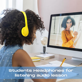 Yunsailing headset placed on desk in computer lab showing easy setup