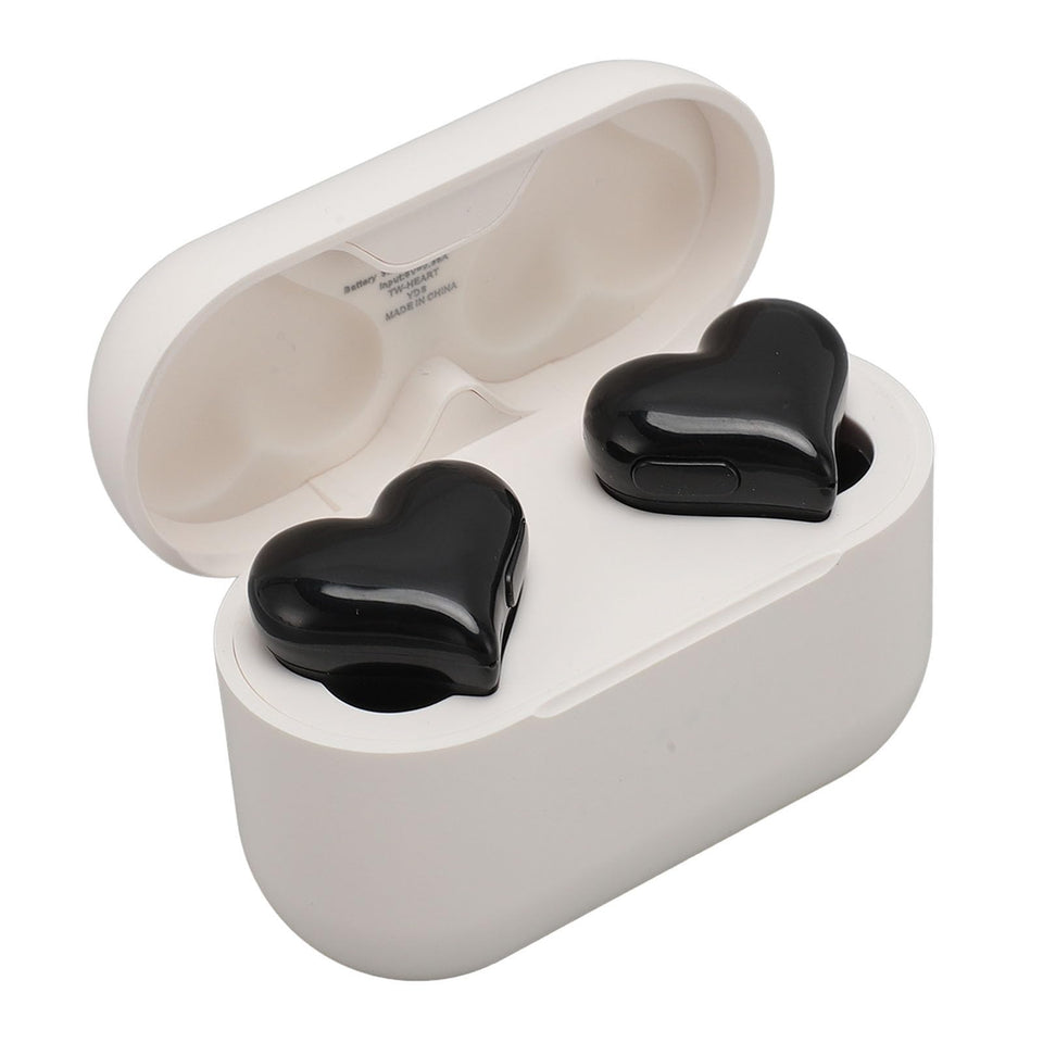 Yunseity heart-shaped earbuds with charging case for easy travel and quick pairing