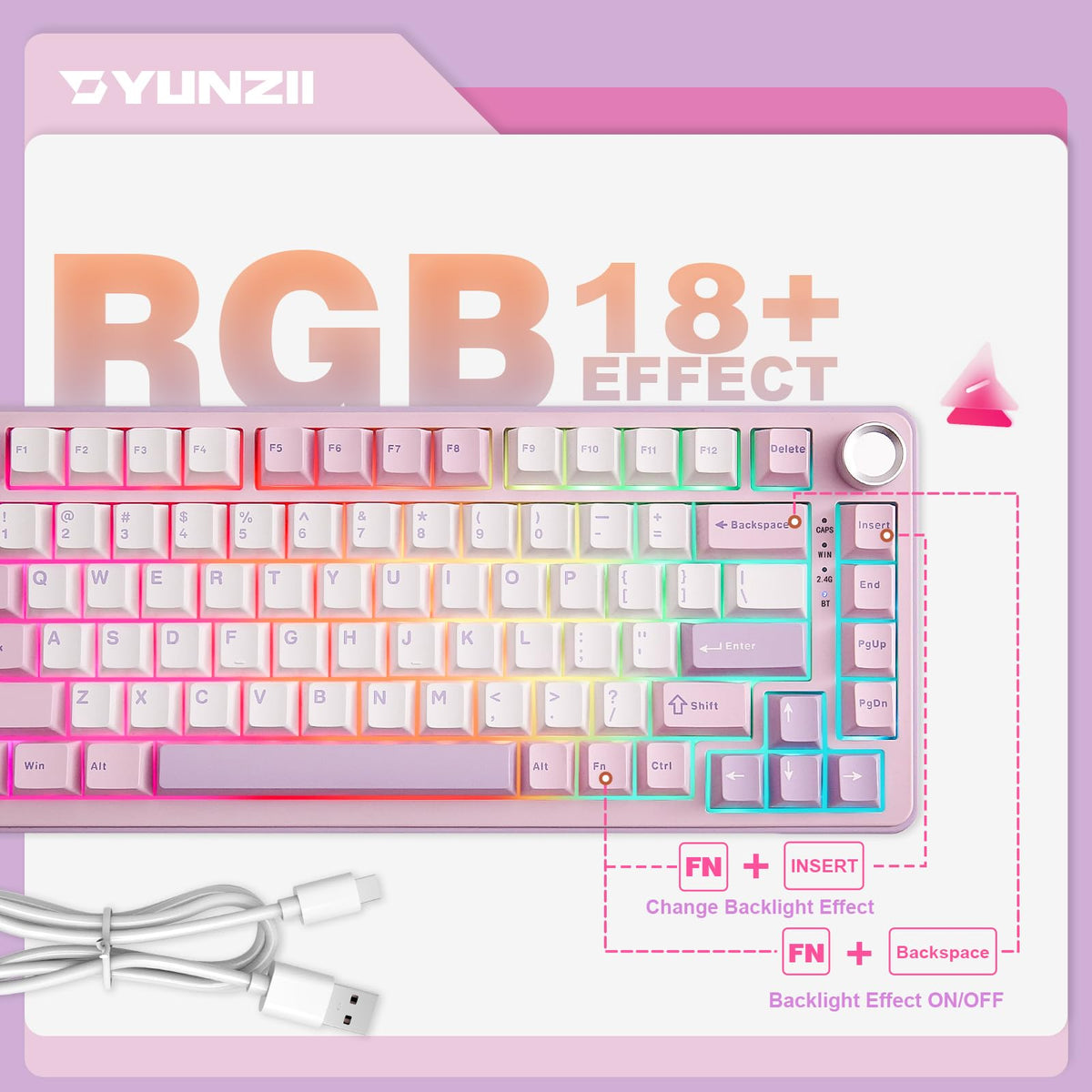 YUNZII B75 PRO 4000mAh battery enables extended wireless use.
