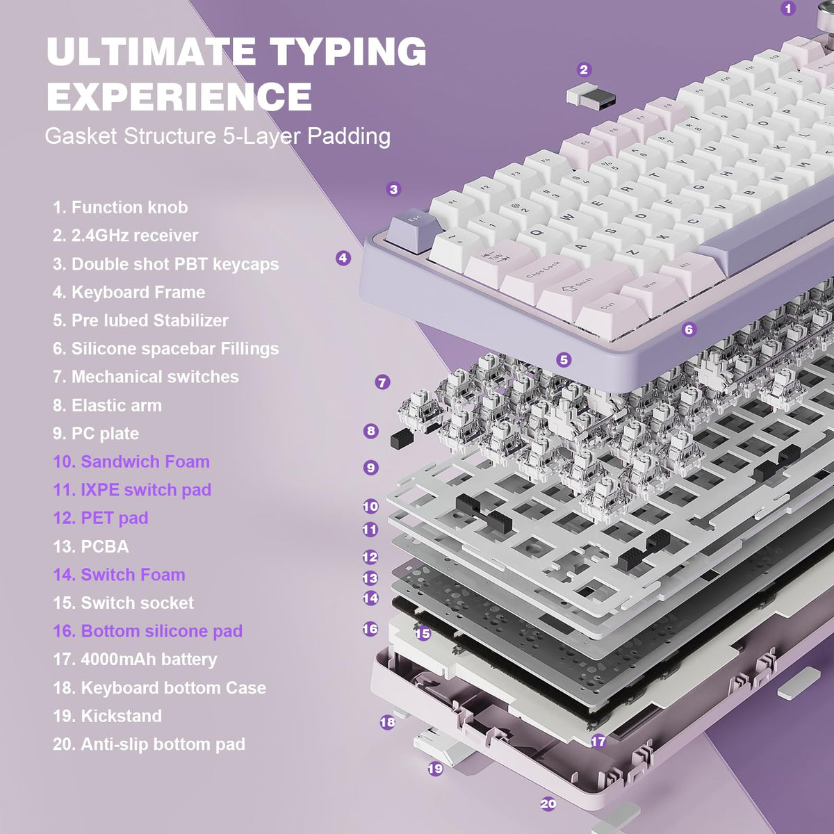 YUNZII B75 PRO stabilizers and switches for smooth keystrokes.