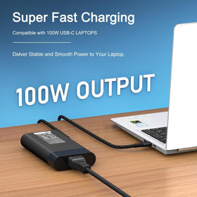 YURCIPWE 100W USB-C charger side view with ports, ideal for on-the-go HP power needs.