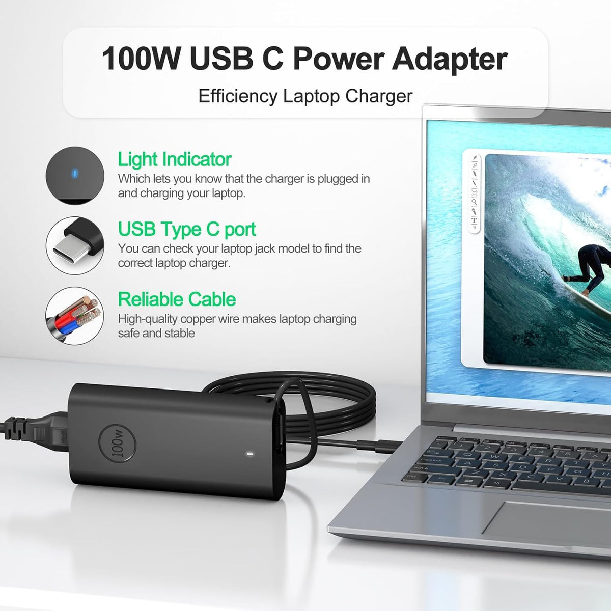 YURCIPWE close-up of USB-C port, precise connector for secure charging