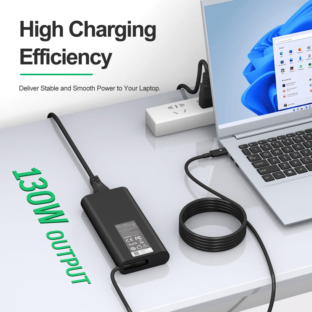 YURCIPWE adapter plugged into Dell XPS 15 illustrating reliable fast charging