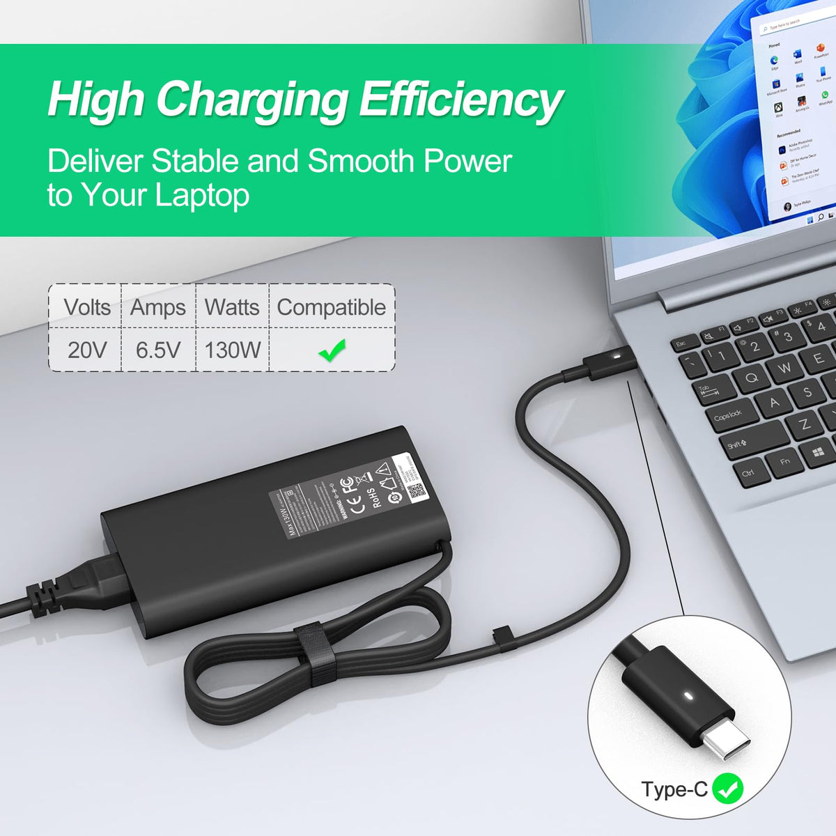 YURCIPWE detachable power cord beside adapter for convenient storage benefit