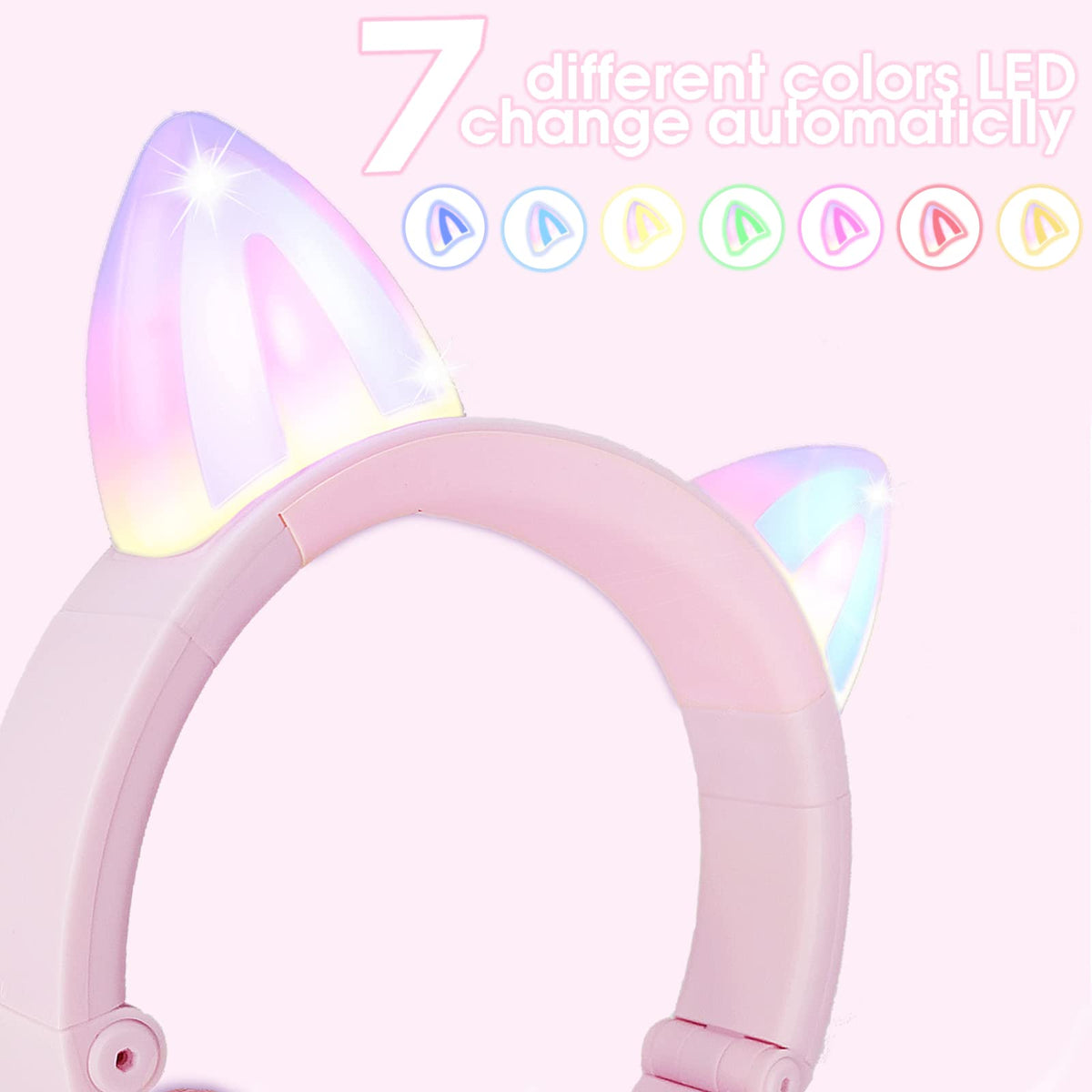 YUSONIC Cat Ear Headphones for kids with kawaii design, perfect for study time.