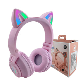 YUSONIC Cat Ear Headphones with purple LED light, ideal for kids' activities and learning.