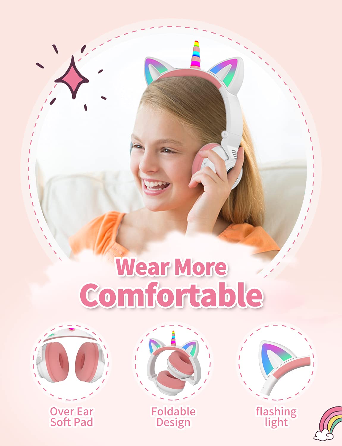YUSONIC foldable kids headphones designed for compact travel and easy storage