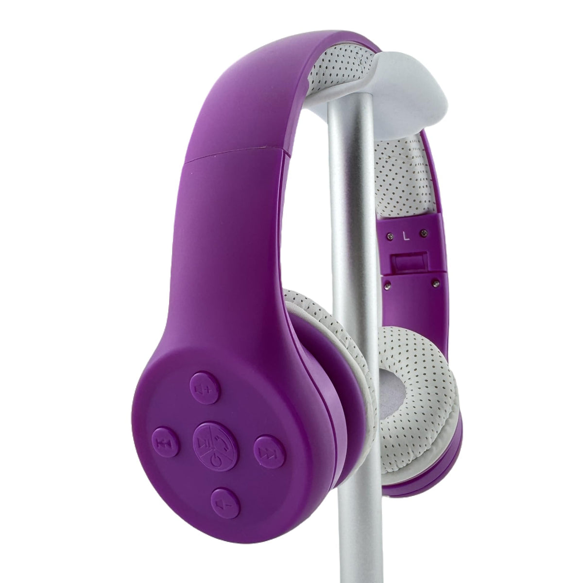 YUSONIC Girls Wireless Headphones purple close-up, 93dB volume limit for safe listening.