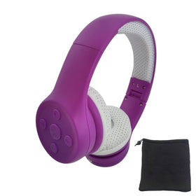 YUSONIC Purple kids headphones in a protective travel pouch.