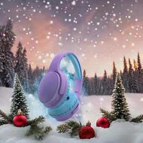 YUSONIC E6 purple headphones folded, portable travel companion for kids