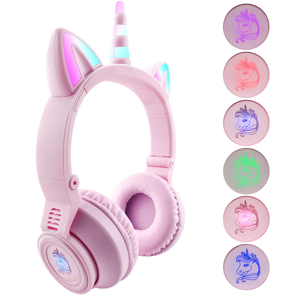 YUSONIC front view of unicorn headphones showing playful design and comfortable fit