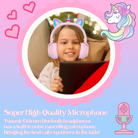 YUSONIC child using headphones with tablet for clearer learning and entertainment