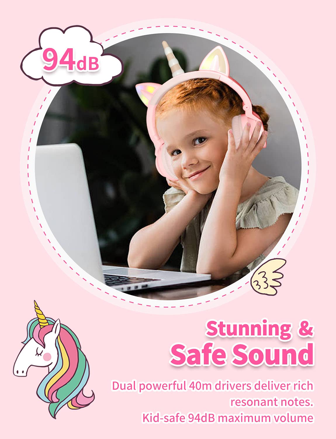 YUSONIC child using headphones with tablet for clear learning and fun