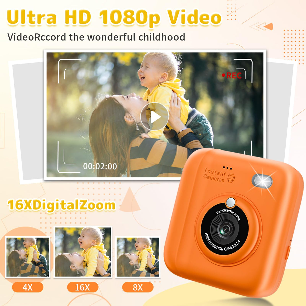 Child using Yusuuo camera outdoors smiling, illustrating durable play-ready photography fun
