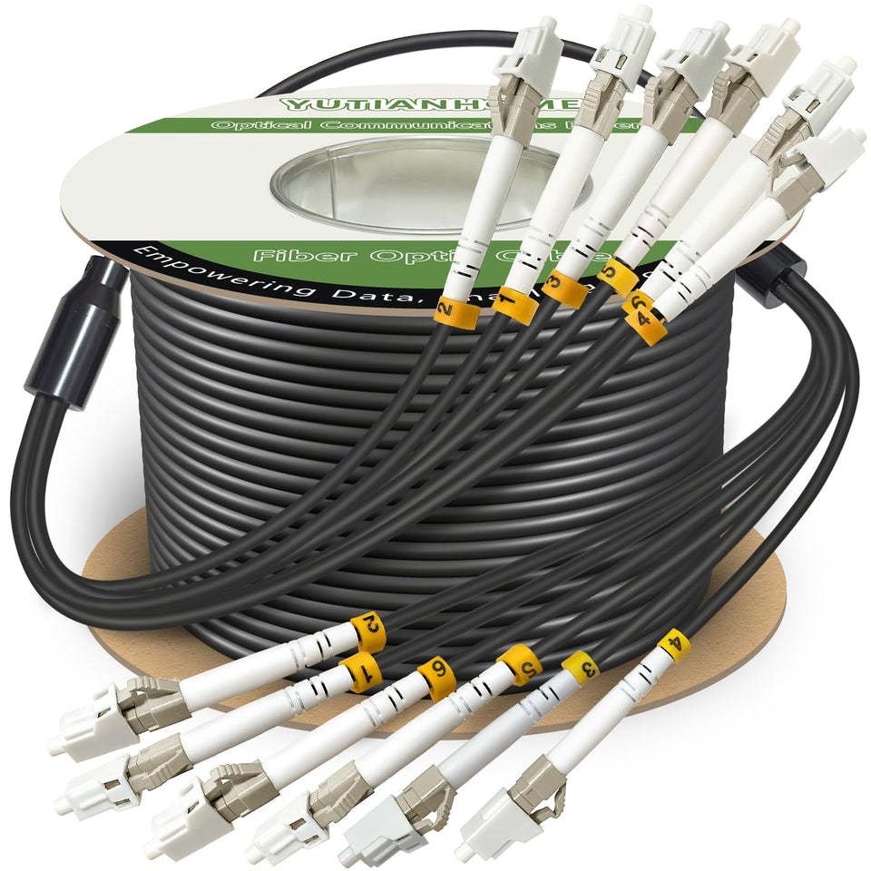 YUTIANHOME 120ft armored OM3 patch cable overview for rugged outdoor use.