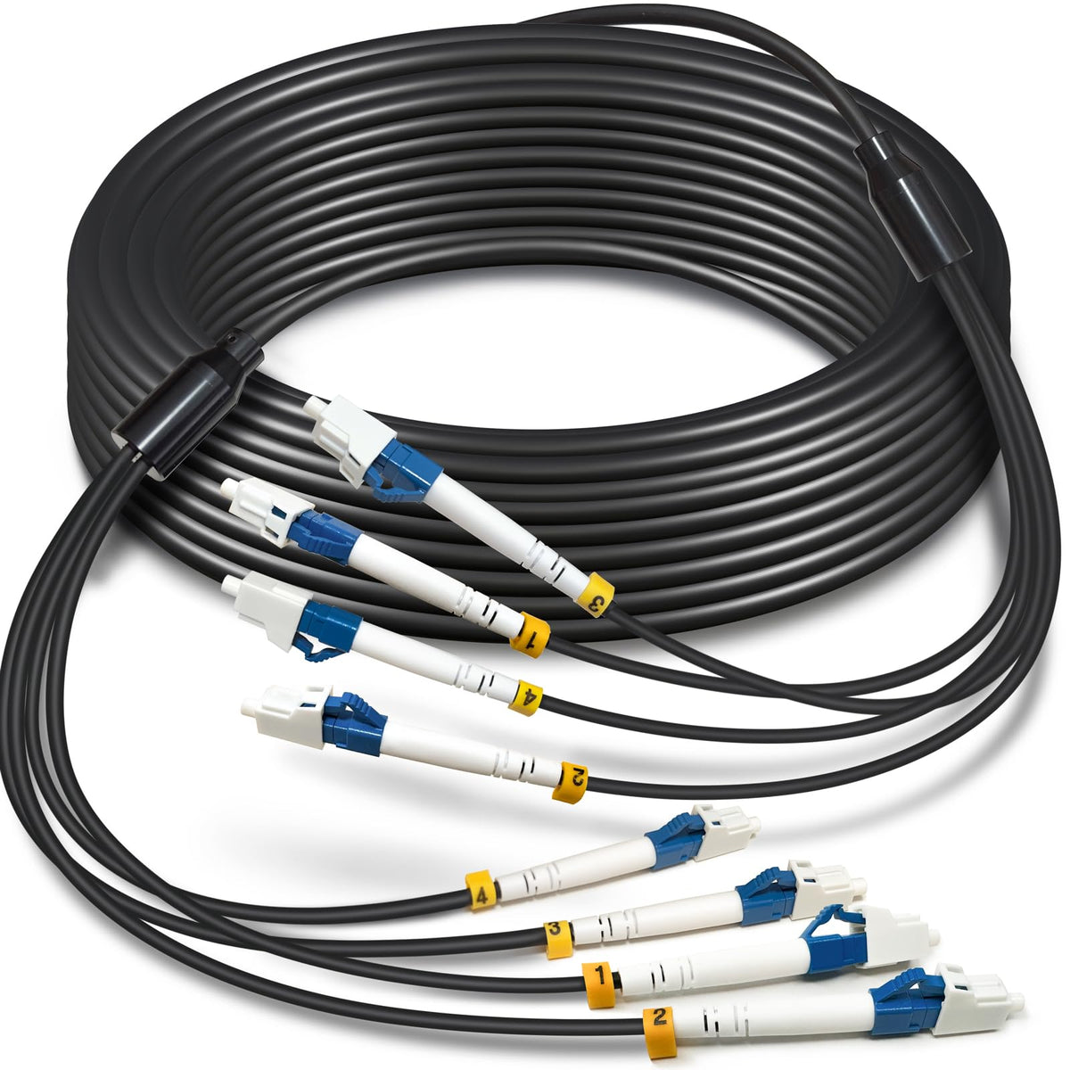 YUTIANHOME armored TPU fiber optic cable for outdoor LC-LC connections in harsh environments.
