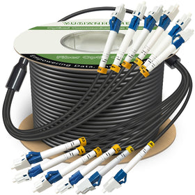 YUTIANHOME armored TPU fiber cable for outdoor use with LC connectors, rugged and durable.