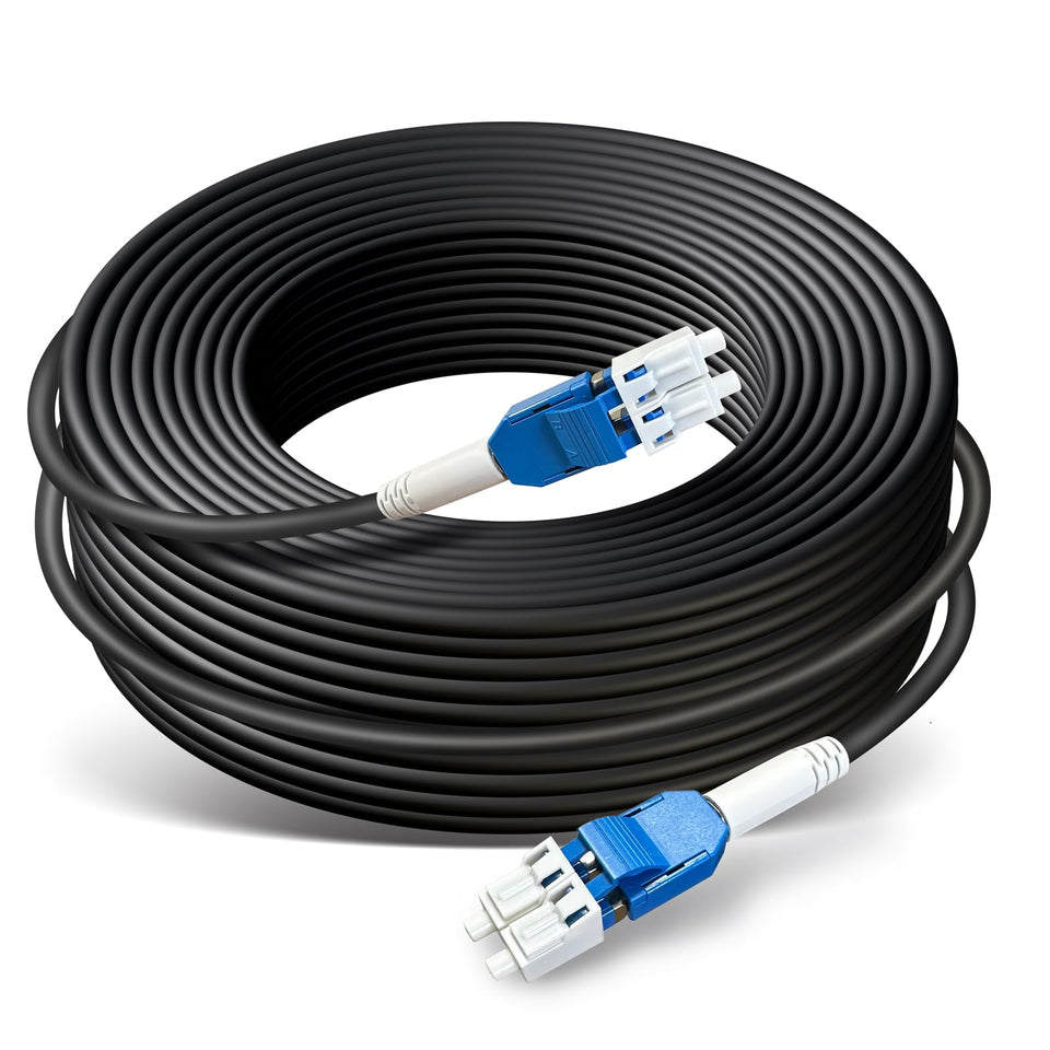 YUTIANHOME coiled 65ft armored outdoor fiber cable showing durable build and length benefit