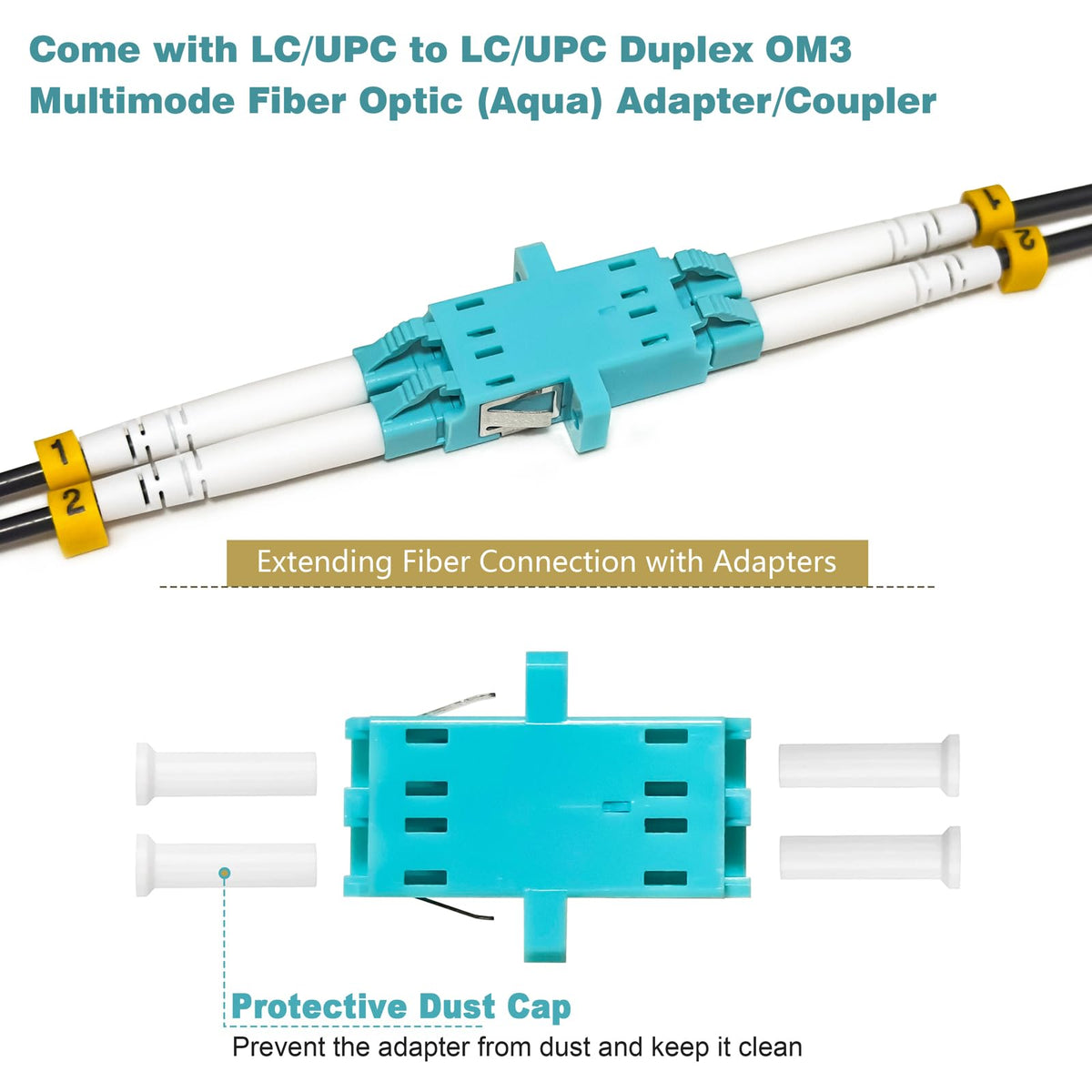 YUTIANHOME LC-LC UPC adapter included for easy extension of fiber links.