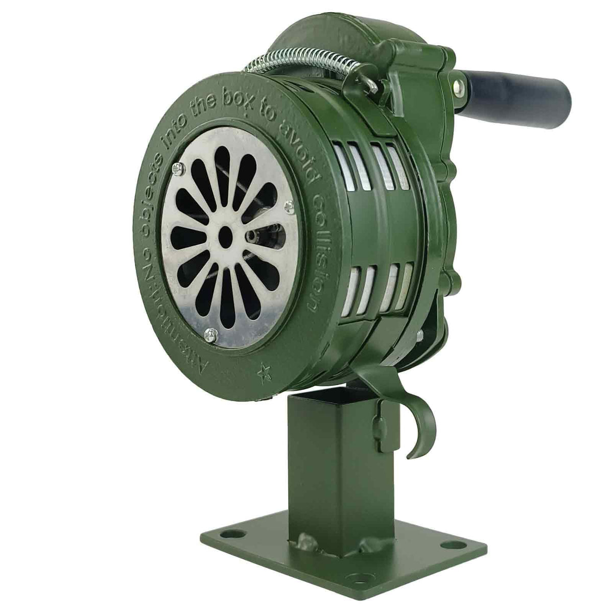 YuYBrightmi base-mount siren with crank handle for reliable alerts in any room.