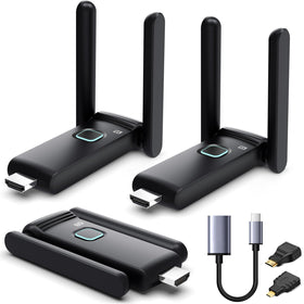 YUYUNLOMN wireless HDMI sender delivers crisp video to up to six displays.