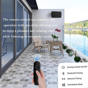 YVU speakers at backyard party delivering clear stereo sound for guests