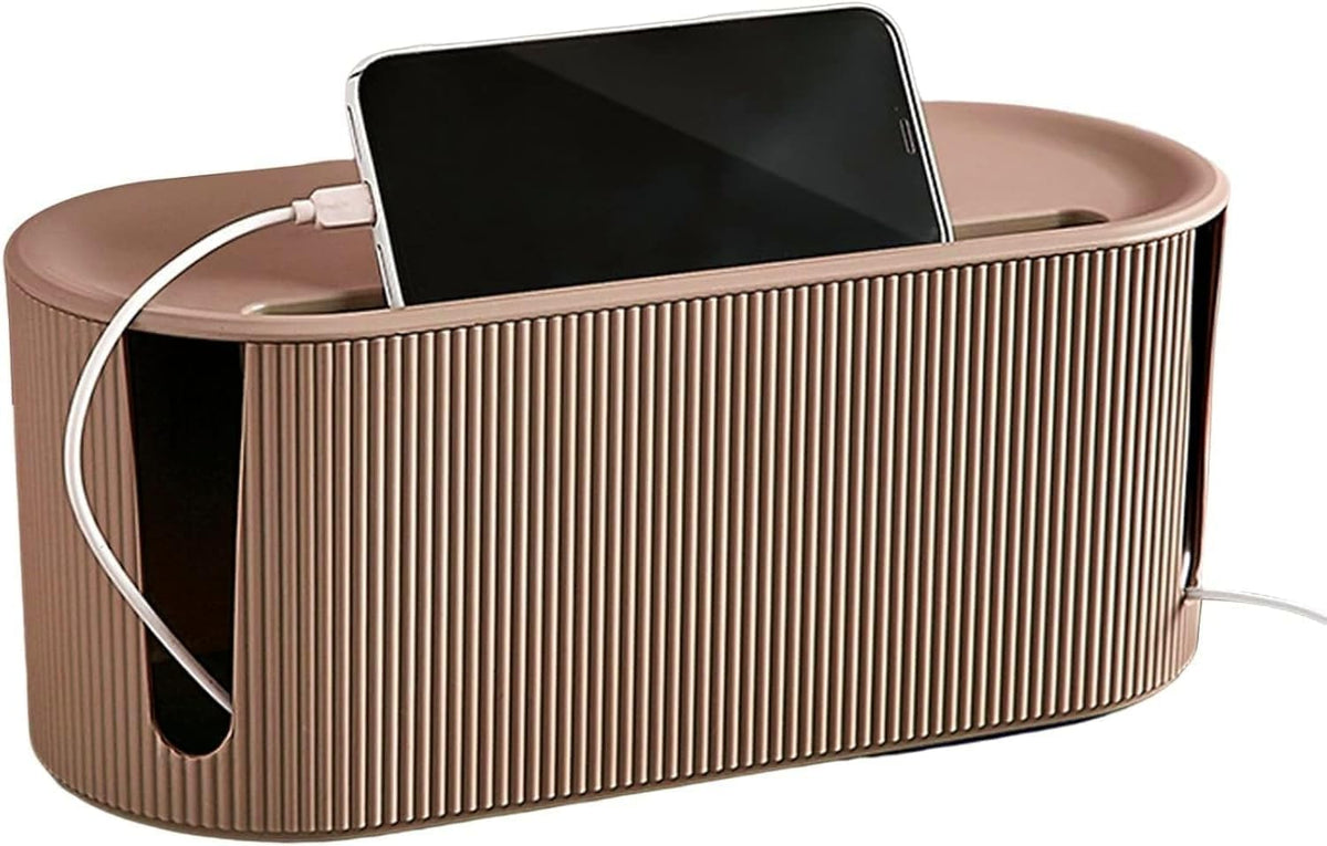 YWHWXB cable box under desk with lid slot keeps devices charging neatly.