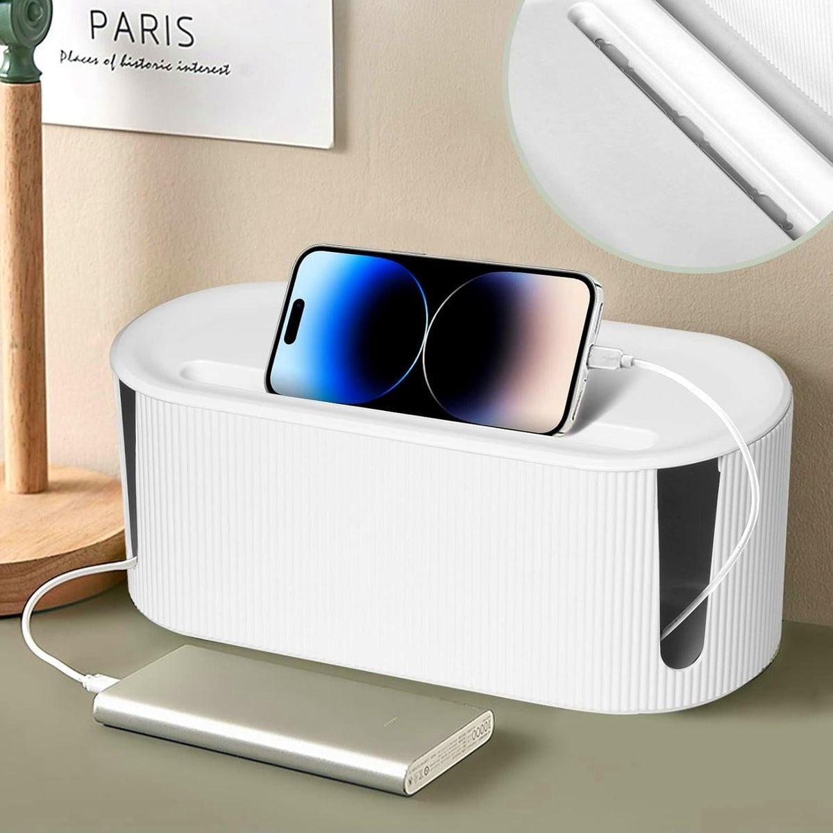 YWHWXB cable box groove-cover lid keeps charging devices tidy.