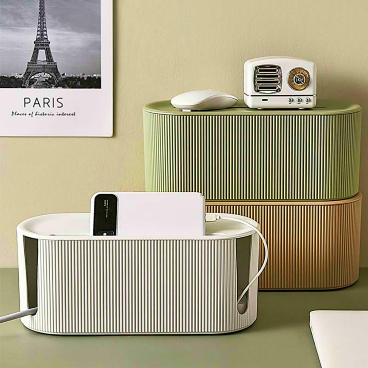 YWHWXB cable box stackable design fits desks and shelves