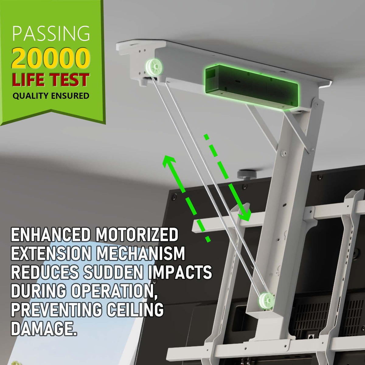Ywin ceiling mount displays adjustable tilt for comfortable viewing.