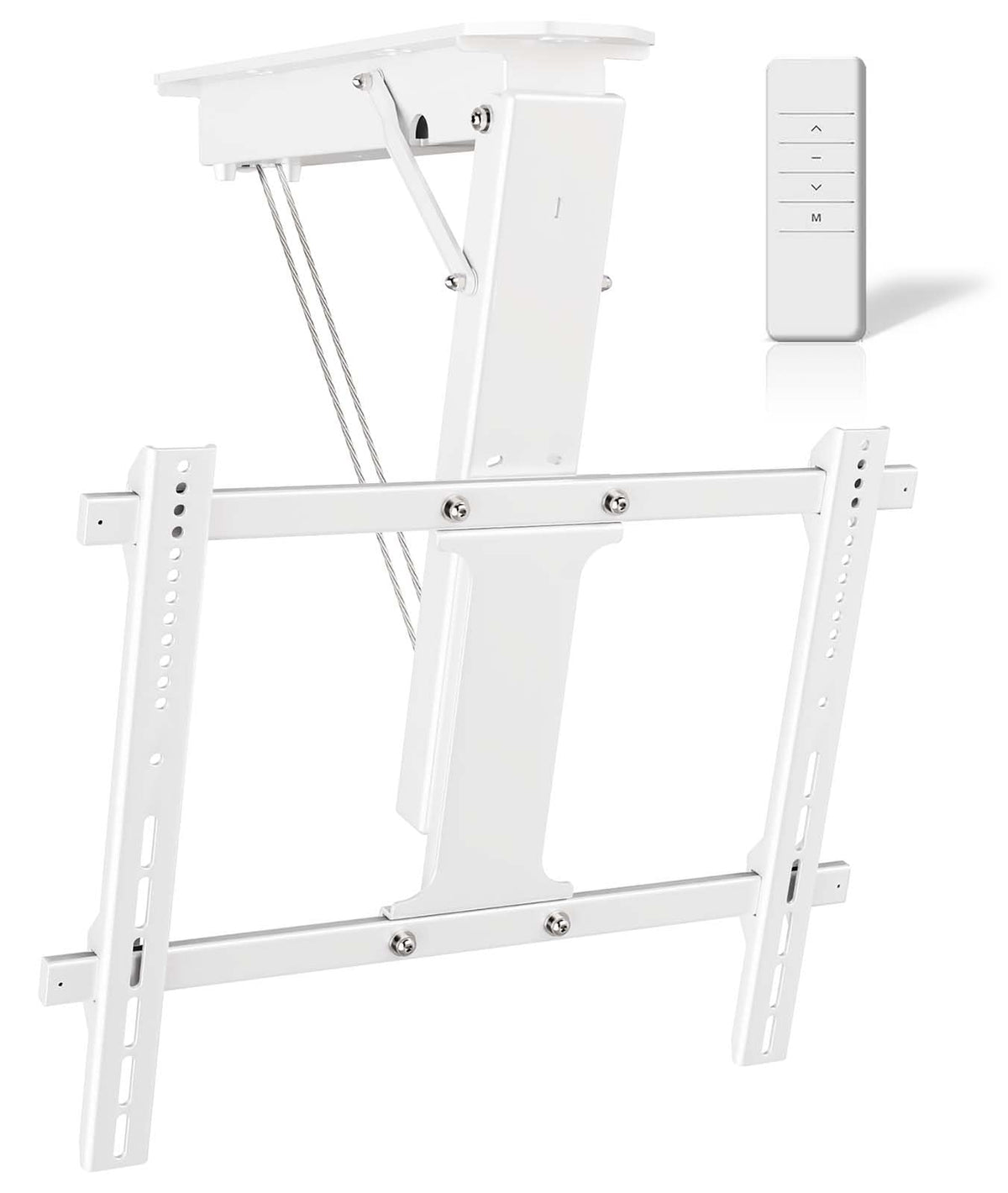 Ywin electric ceiling TV mount with remote for easy angle control.