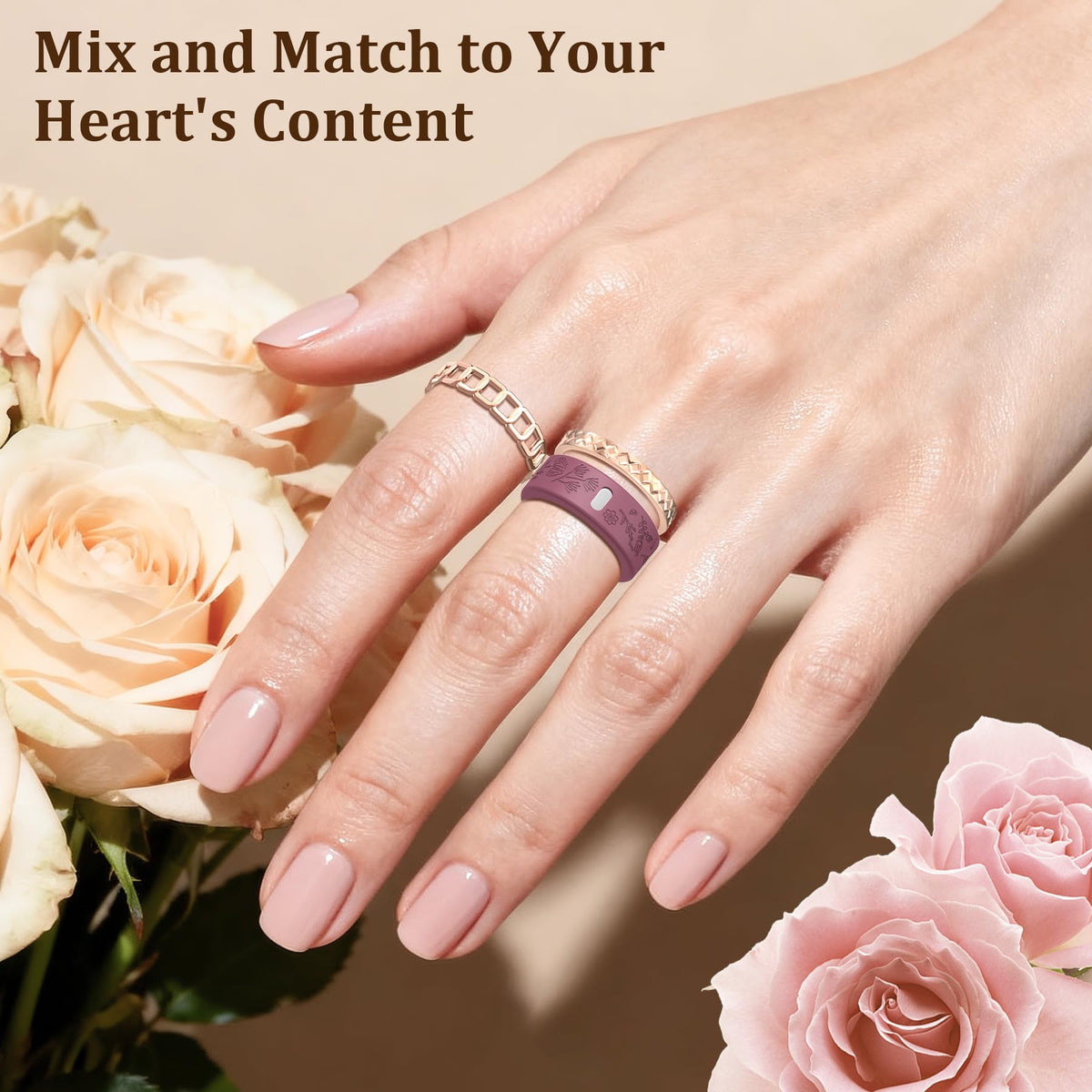 YWXTW close-up of floral silicone texture protecting ring without bulk