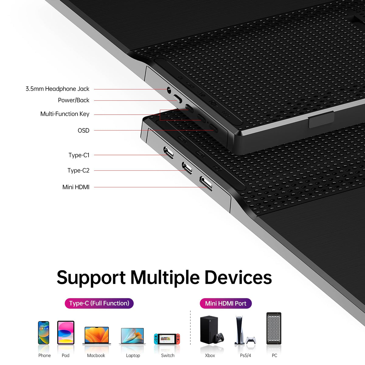 Yxk rear with VESA kickstand set up for stable viewing advantage