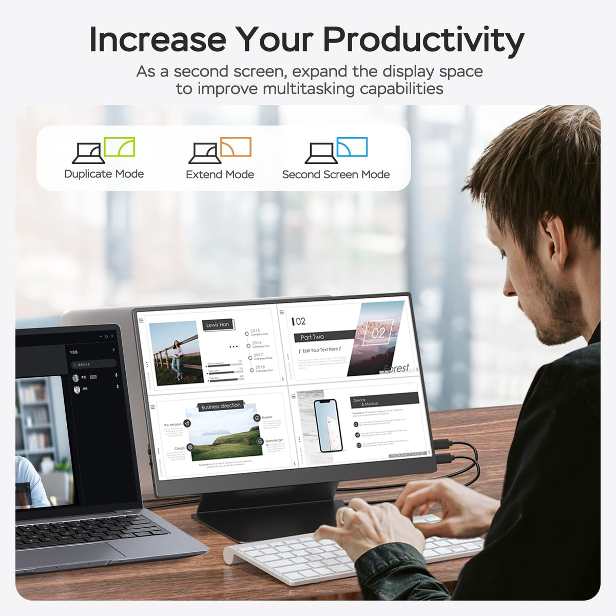 Yxk 17.3-inch display connected to a laptop via USB-C and HDMI