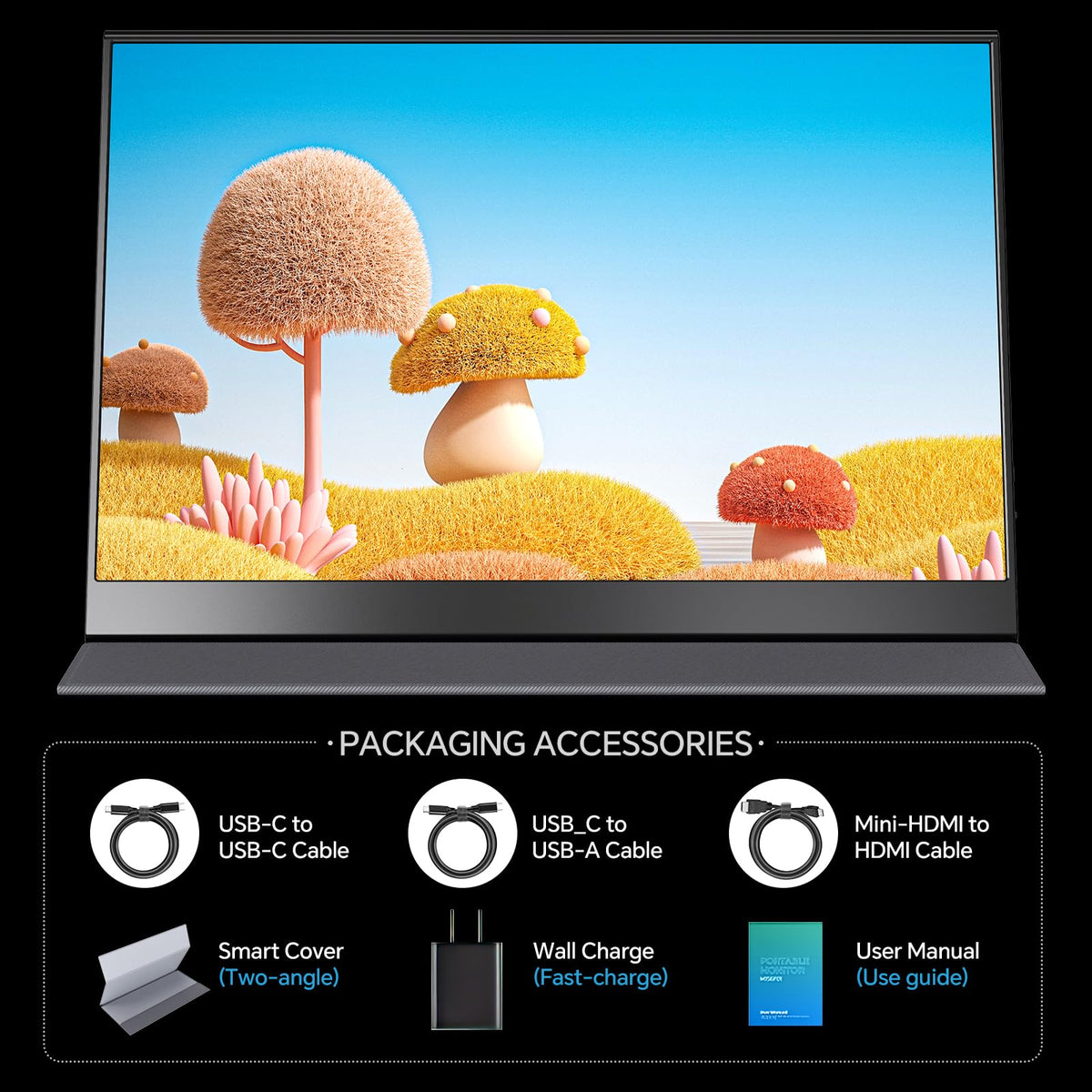 Yxk portable monitor with VESA cover stand for flexible viewing and protection.