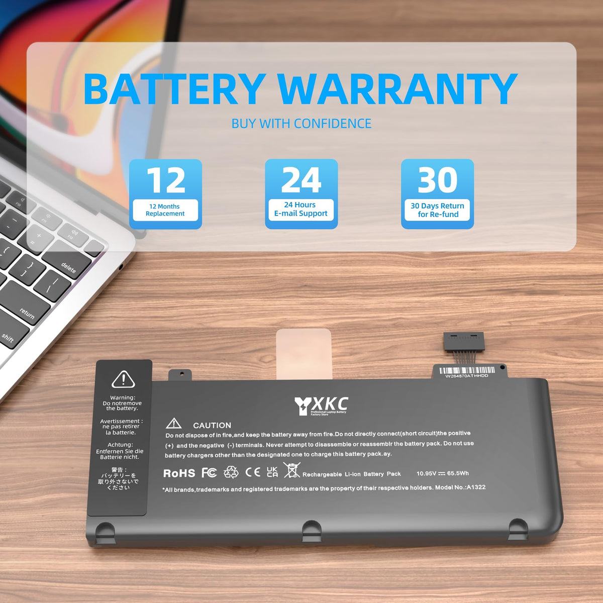 YXKC A1322 battery replacement steps illustration