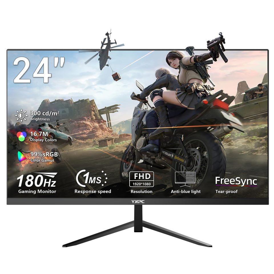 YXPC 24-inch monitor front view; frameless design for compact desks.