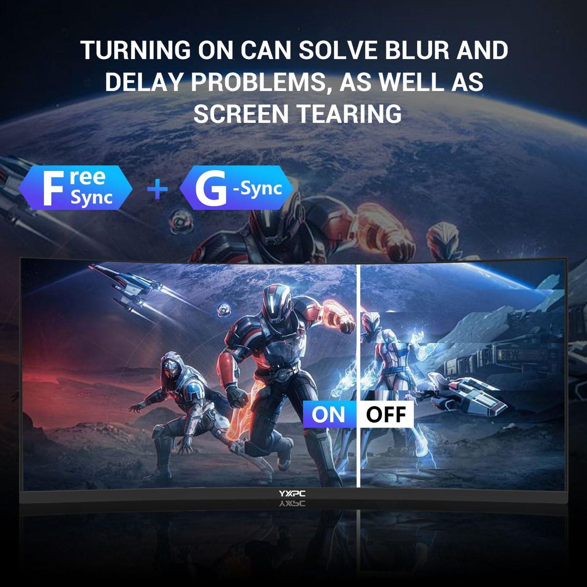 YXPC 1ms MPRT response reduces motion blur during fast scenes